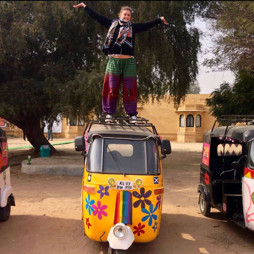 Gemma on a rickshaw in Jaisalmer.