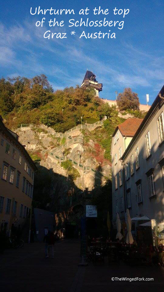Steps leading up the Schlossberg with the-clocktower at the top---TheWingedFork