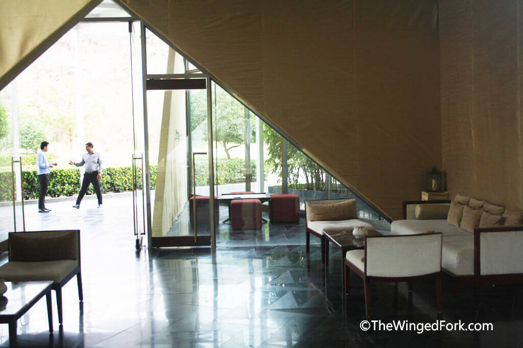 View from the inside of the reception area at Lebua Lodge Amer, India - TheWingedFork