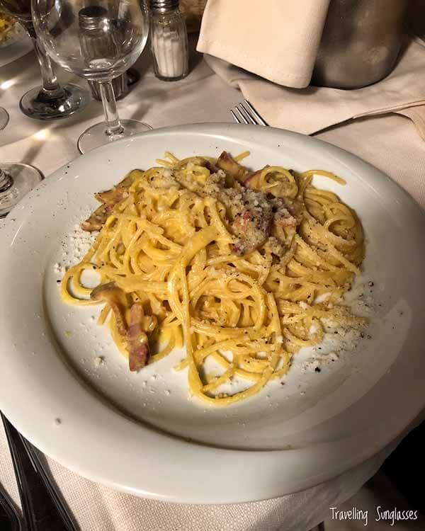 Plate of Spaghetti Alla Carbonara.