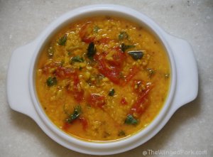 Ready moong dal curry sprinkled with fresh coriander