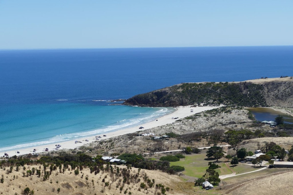 Long distance view of a beach at Kangaroo Island