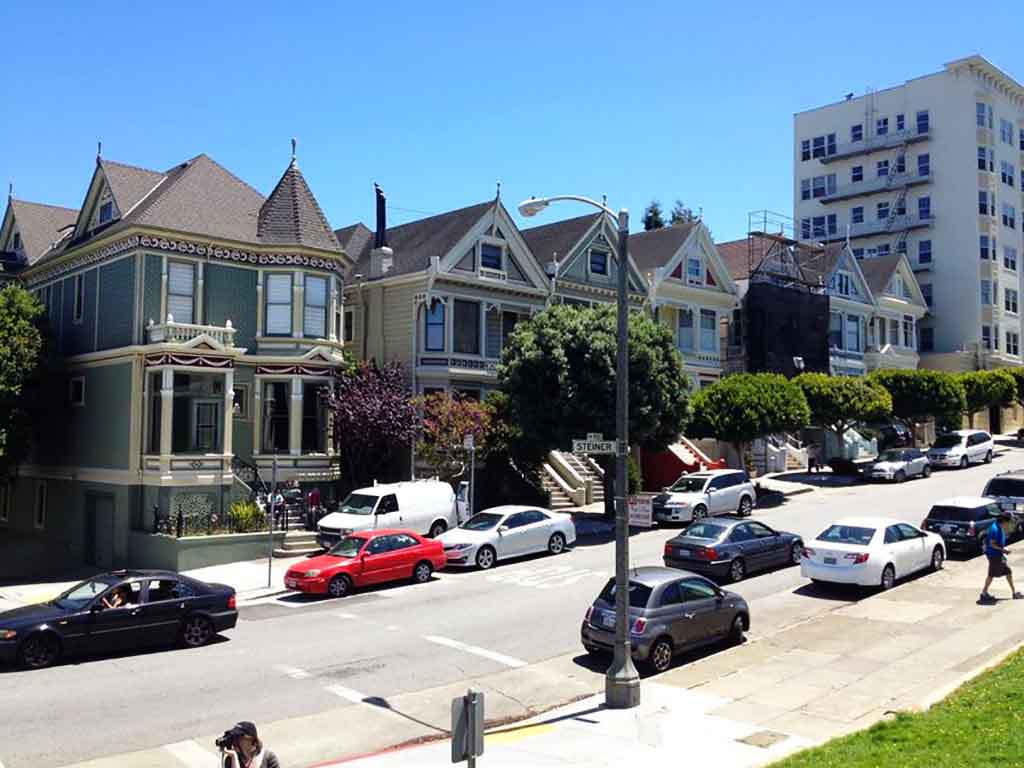 Row of Victorian and Edwardian houses on Alamo Square.