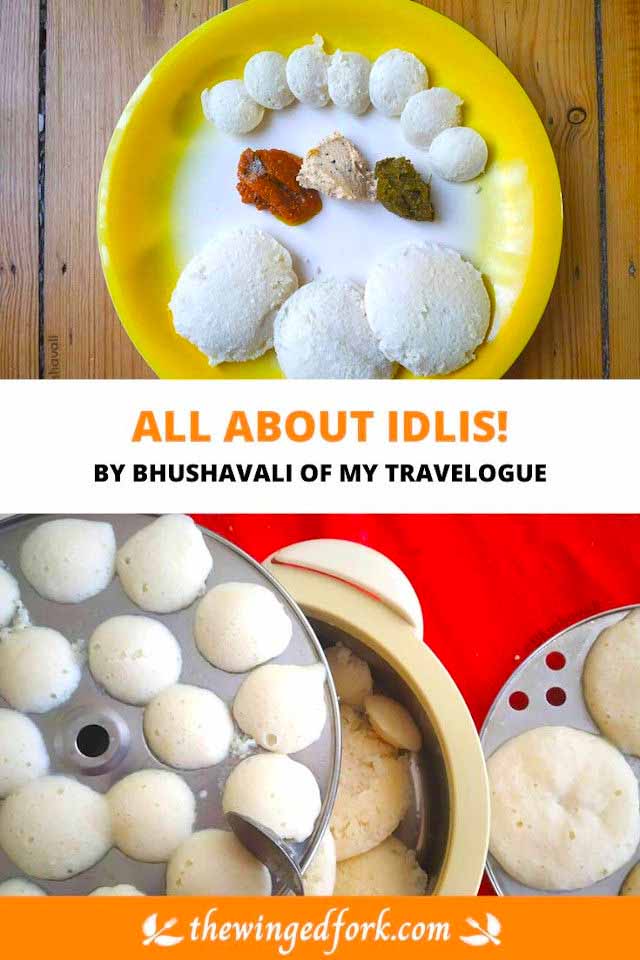Pinterest image of idlis and mini idlis with chutney taken by Bhushavali.