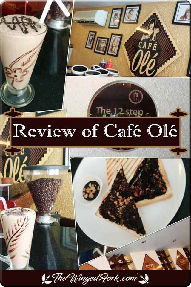Pinterest collage of images about Cafe Ole in Pondicherry.