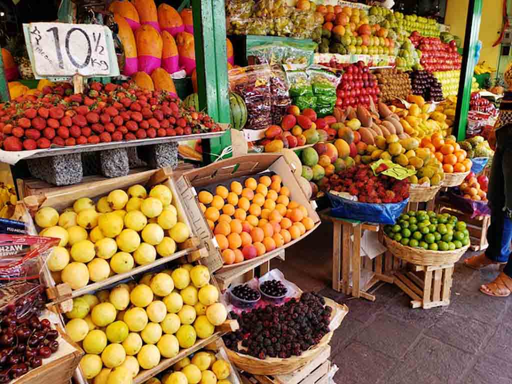Fresh fruits and vegetables at Mercado San Juan.