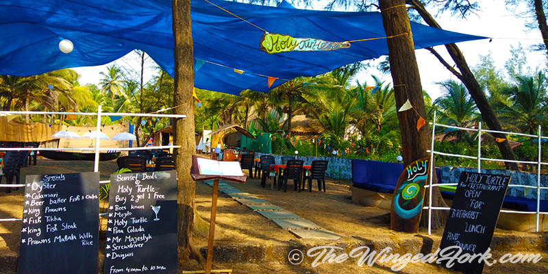 Holy Turtle restaurant at Galgibag Beach in Goa.