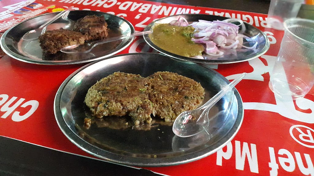 Plates of kebabs at Tunday Kebabi in Lucknow.