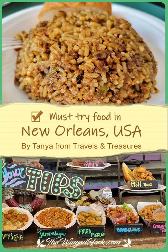 Pinterest Images of Jambalaya served on a plate and buffet of New Orlean's delicacies.