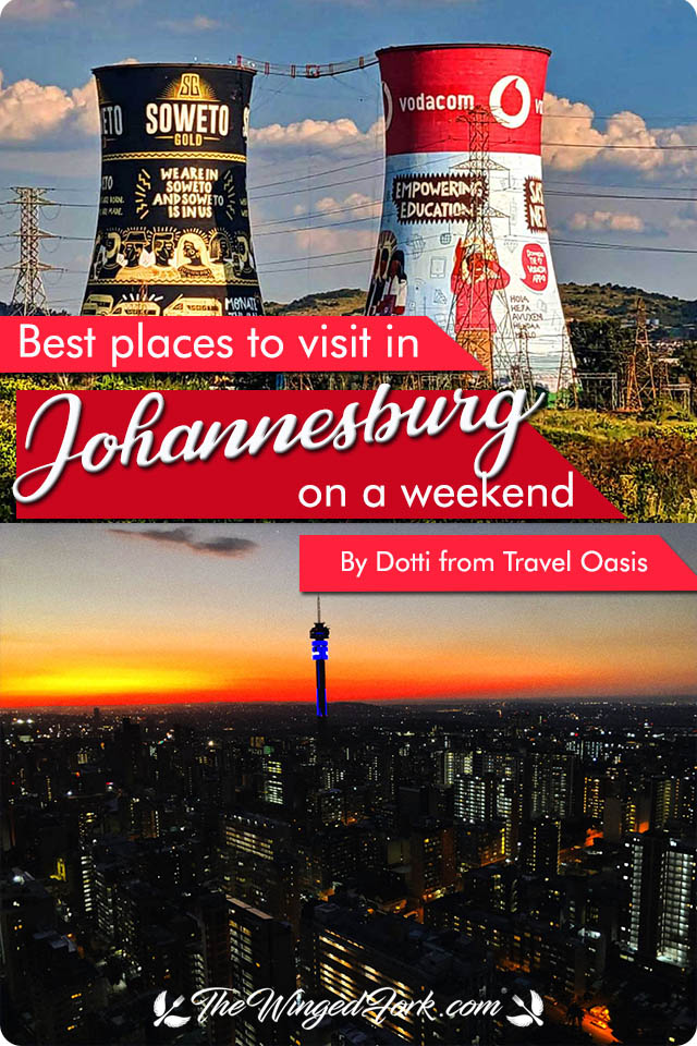 Pinterest images of Johannesburg Skyline and Soweto Tower.