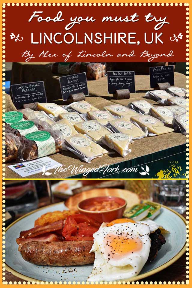 Pinterest Images of Poacher cheese at Lincoln Farmers Market and Lincolnshire sausage breakfast.