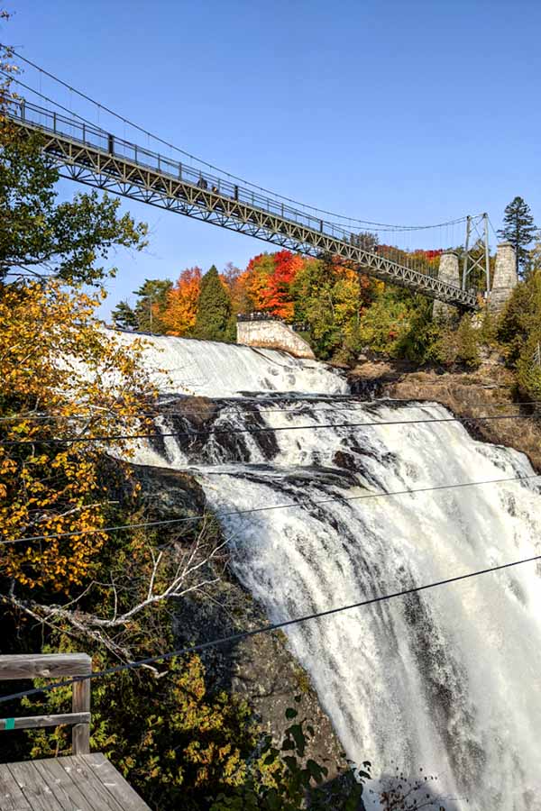 Bridge and zipline at Montmorency Falls.