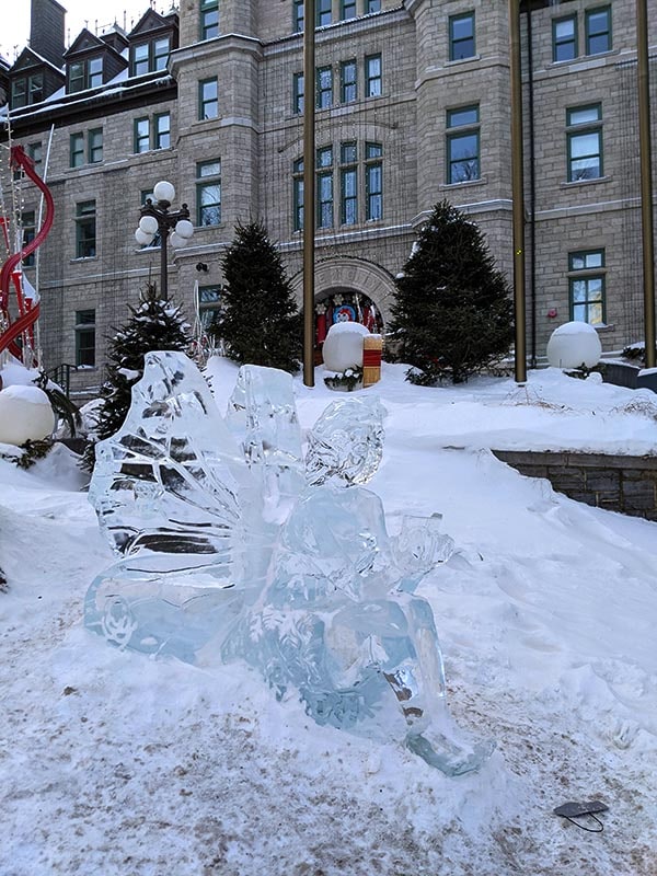 Ice sculpture at Quebec City hall.