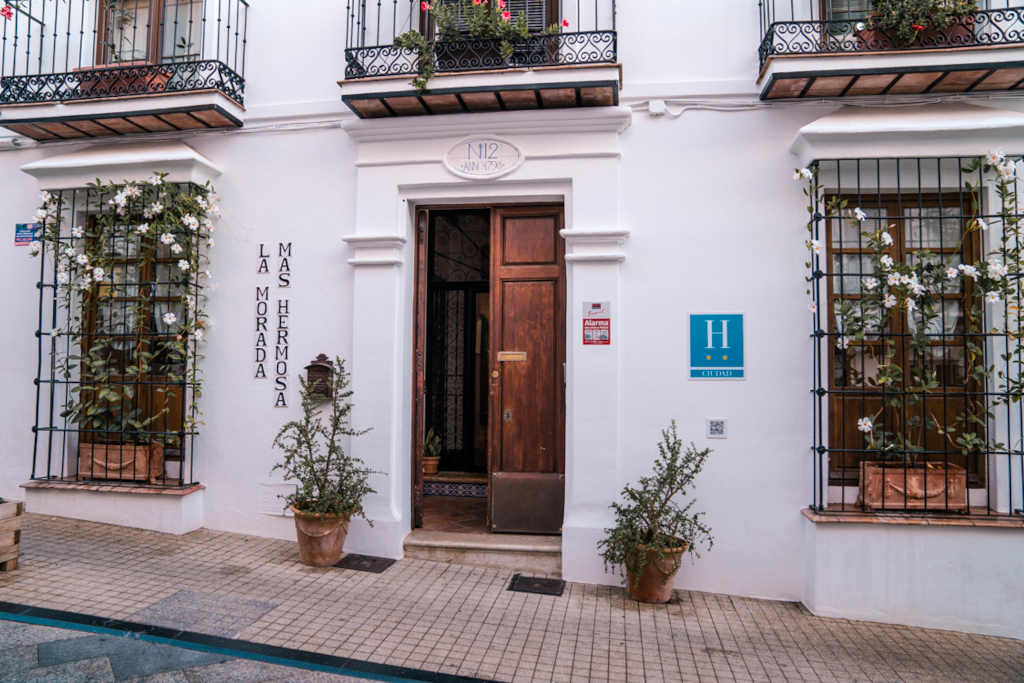 Facade of La Morada Mas Hermosa Hotel in Old Town Marbella.